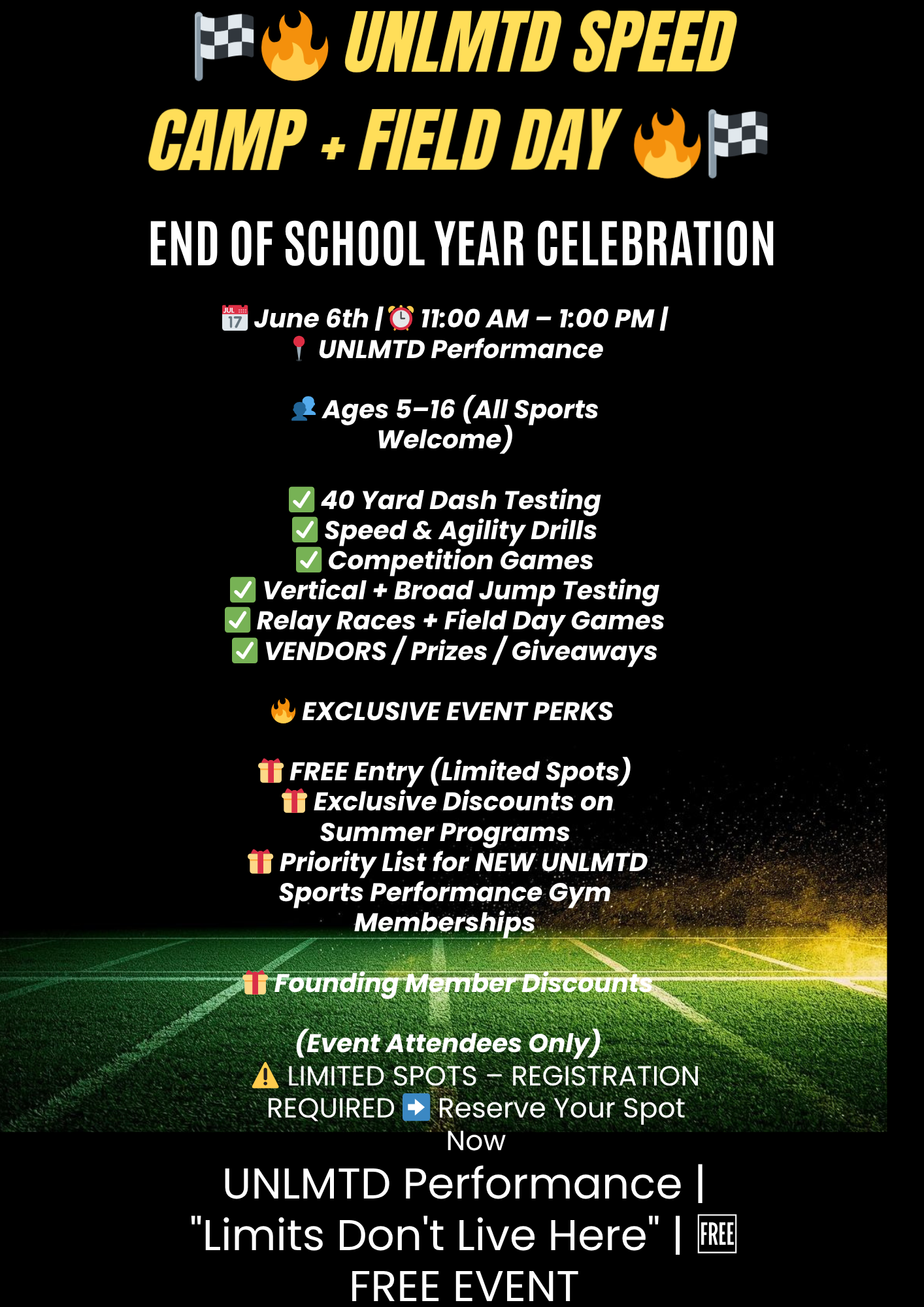FREE UNLMTD Speed Camp + Field Day Experience (June 6th) ๐๐ฅ